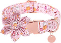 Halloween Dog Collar with Pink Flower, Adjustable Size, Premium Cotton, Sturdy Metal Buckle, Fits Small, Medium, Large Dogs & Cats