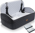 Gimars Reversible Dog Car Seat with Long & Short Plush Seat Cushion for Small/Medium Dogs Up to 60lbs, Detachable Washable Anti-Slip Dog Booster Seat with 5.1'' 28D Egg-Crate Foam, Safety Belt, L