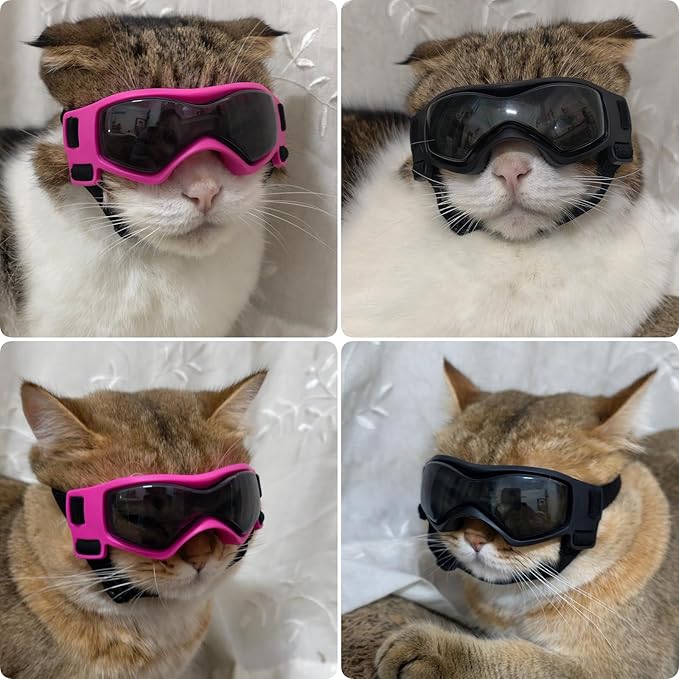 PETLESO Dog Goggles Small Breed, XS Dog Sunglasses Chihuahua Glasses Anti-UV Eyes Protection for XSmall Pets Tiny Dogs Cats, Pink XS