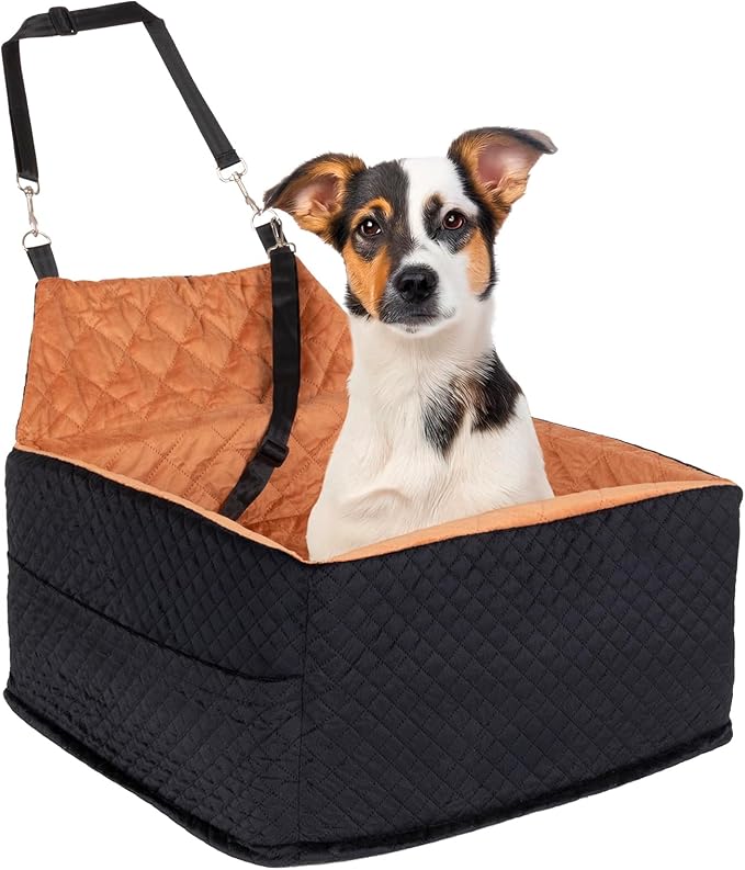 Memory Foam Dog Car Seat for Small/Medium Dogs,Travel Booster Seat for Dogs up to 35 lbs, Washable Removable Cover & Storage Pockets, Comfortable & Safe Car Seat for Pet Travel