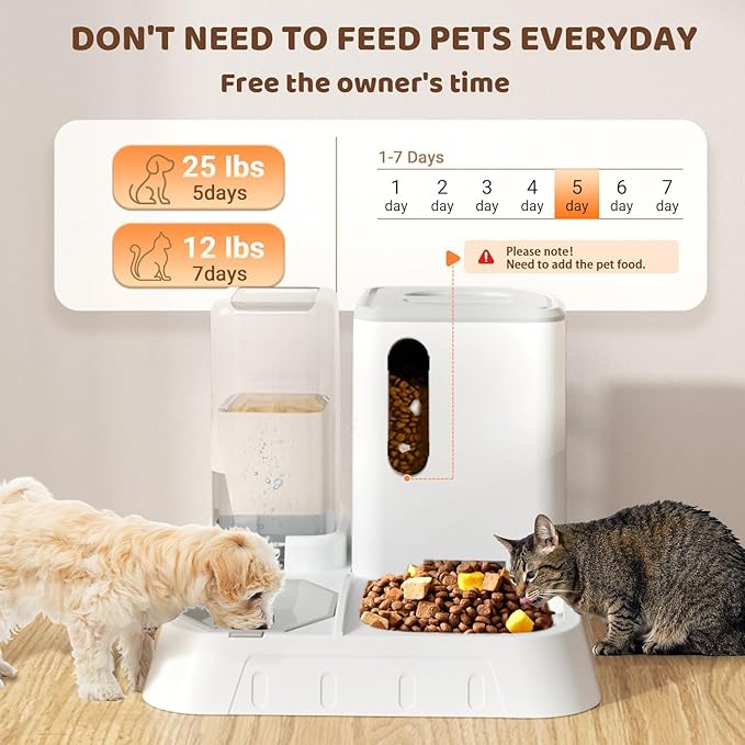Gravity Cat Feeder and Water Dispenser Set, Automatic Feeder and Water Dispenser for Small Cats Dogs Pets,Large Capacity(1.3L+2.2L)