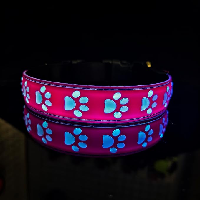 Subversive USB-C led Light up Dog Collar, Subversive 3D Cross Design Comfortable and Soft Material,Multicolored Lighting (PAW-Pink, M(15.7-19.7"))