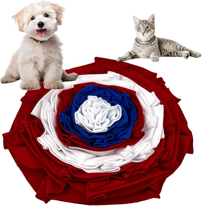 Dog Snuffle Mat for Cats and Puppies, Slow Feeding Training Toy with Anti-Slip Bottom, Soft Fleece Treat Nose Work Pad 45x45cm (A04)