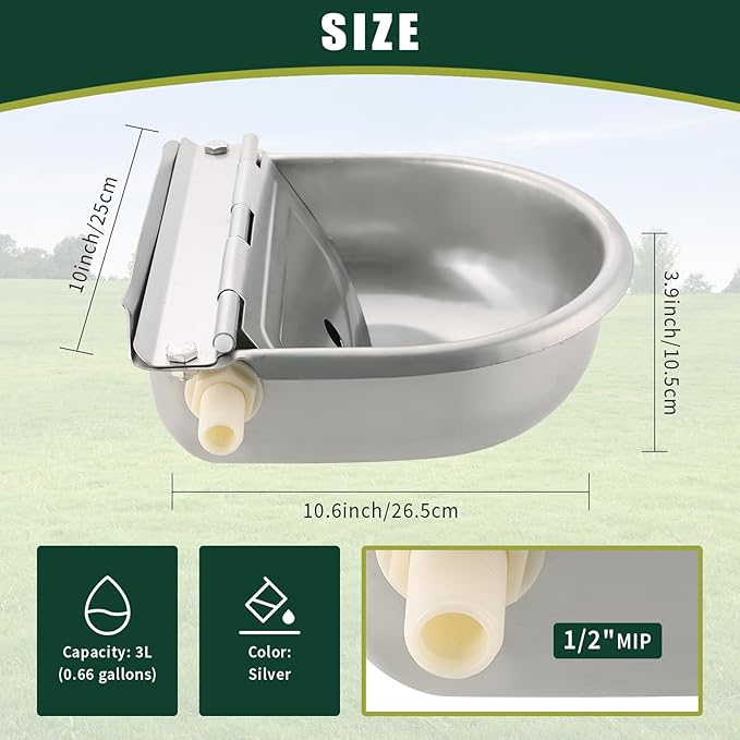 Automatic Animal Drinking Water Bowl with Float Valve | Stainless Steel Drinking Water Bowl for Horse,Goat,Pig,Dog. (with Drainage Hole)