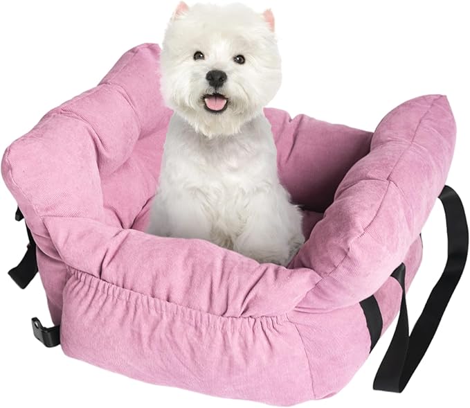 Pet Car Booster Seat for Small Dogs up to 25 lbs with Safety Straps, Storage Pockets, Travel Carrier Bed with Detachable Cover, Machine Washable (Pink)