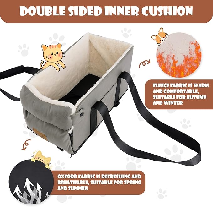 Dog Car Seat for Small Dogs Cats, Pet Travel Car Seat, Middle Console Dog Booster Box, Detachable Washable Center Console Pet Siting Armrest Booster for Puppy Cats Pets Up to 13.5lbs