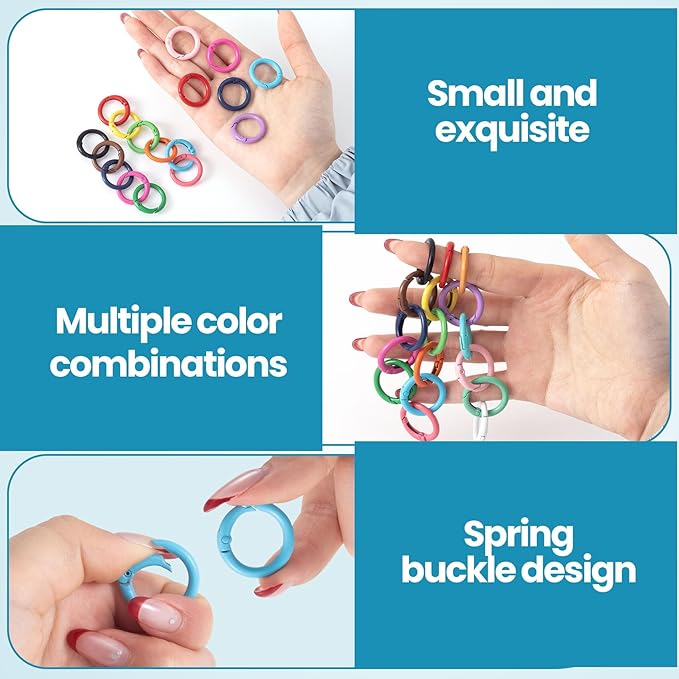 Spring O Rings,Round Spring Snap Keyring, Metal Carabiner Clips for Keychain Handbag Purse Dog