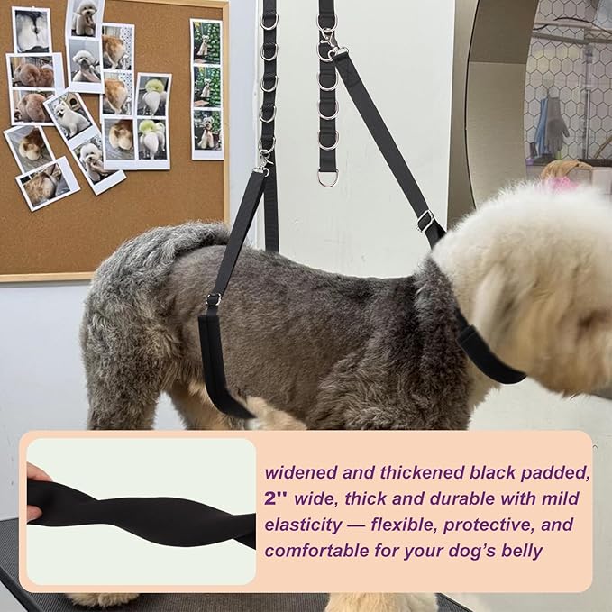 Dog Grooming Belly Strap - 3PCS Grooming Restraint Set Adjustable Belly Band Loops Strap with Padded Support & Loop Extension Straps Pet Grooming Harness Kit for Dogs (Black)