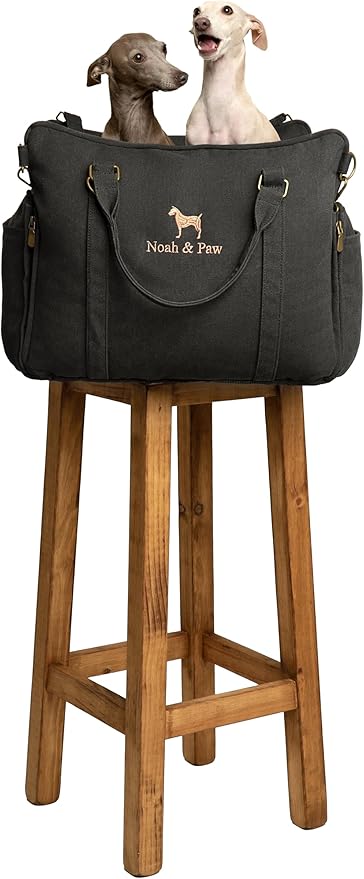 Noah & Paw Dog Car Seat Carrier, Small Dog Car Seat for Small Medium Pets with Harness Clip, 4X Safety Feature, Booster Travel Bed, Waterproof Washable, Orthopedic Foam Filling, Canvas Collection