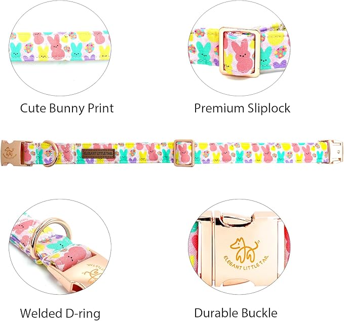 Elegant little tail Easter Dog Collar, Bunny Print Pet Collar Durable Cotton Dog Collars Girl or Boy Metal Collars Holiday Pet Gift Adjustable Dog Collar for X-Large Dogs