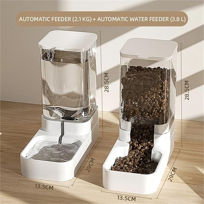 Automatic Pet Feeder and Water Bowl - Transparent Food Storage Feeder for Dogs and Cats - Ideal for Puppies and Kittens(Feeder and Drinker)