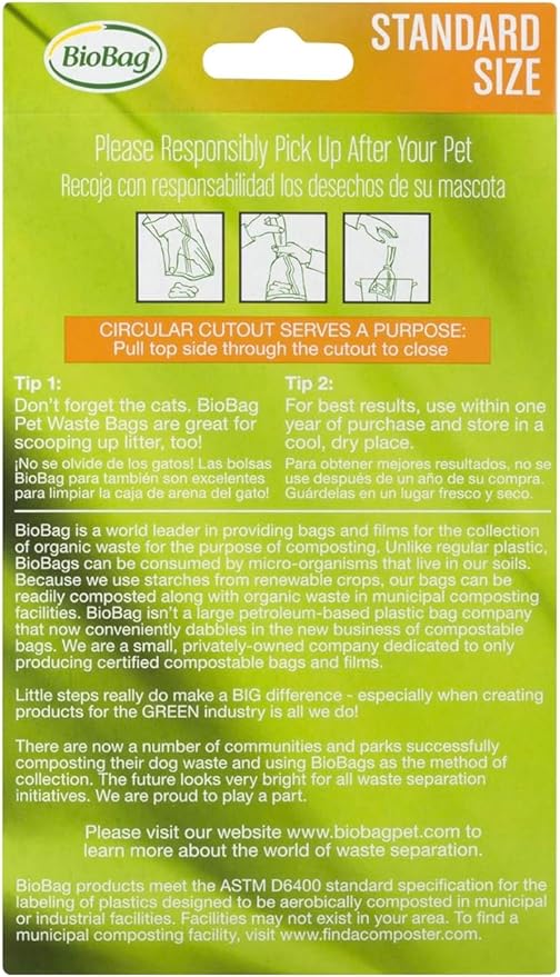 Bio Bag Pet Waste Bags, Compostable Dog Poop Bags, Standard Size, 50 Count (Pack of 6), Eco-Friendly Alternative to Plastic Bags