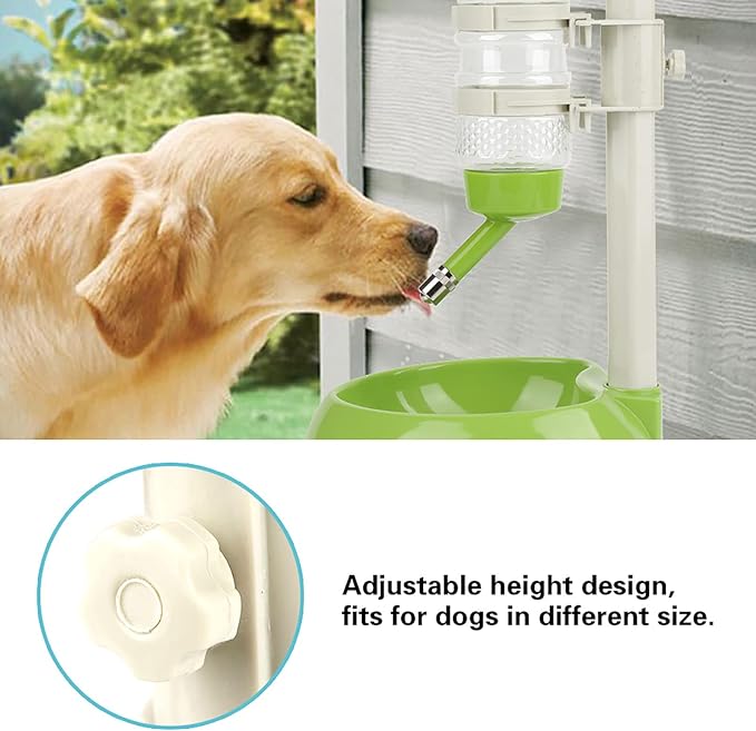 Pet Standing Water Dispenser, Height Adjustable Automatic Drinking Bowl Feeder Dog Feeding Bowl with Detachable Pole for Pets Cats Dogs (Green)