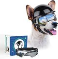 PETLESO Dog Goggles for Small Dogs with Helmet, 2PCS Doggy Sunglasses and Pet Motorcycle Helmet Set for Small to Medium Pet Outdoor Riding Walking, Silver Goggles Black Helmet