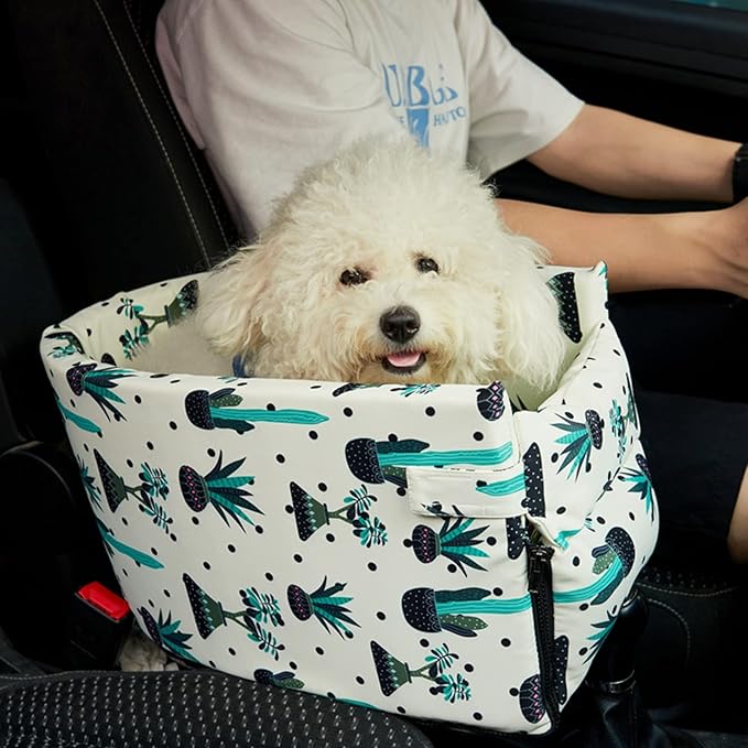 Dog Car Seats for Small Dogs, Dog Cat Car Booster Seat on Car Armrest Console Dog Car Seat Interactive Pet Car Carrier Bed for Small Pets,Safety Tethers Included, Suitable for Most Car