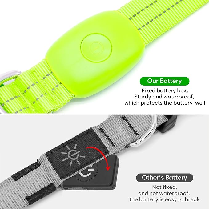 Light Up Dog Collars Rechargeable, Reflective LED Glow Dark Dog Collar for Small Medium Large Dogs, Adjustable Pet Dog Lights for Safe Night Walk-Green, Large