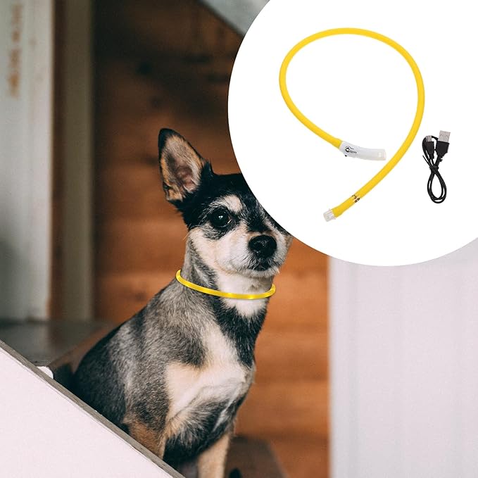 Sosoport LED Rechargeable Silicone Pet Collar, Adjustable L Size Glowing Dog Neck Belt for Night Safety and Decoration, Yellow Oval Luminous Collar for Dogs