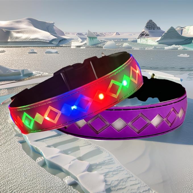 LED Dog Collar, 15 Light Modes, USB-C Rechargeable, Adjustable Silicone, Multiple Colors (Purple Pro, XL(19.7-23.6"))