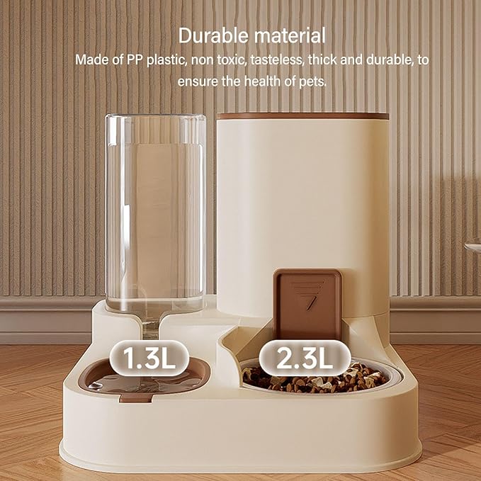 2 in 1 Automatic Cat Feeder and Water Dispenser, Food Feeder and Waterer Set, Feeder Cat Dry Food Pet Feeder and Water Dispenser for Indoor Outdoor Cats