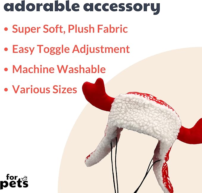 Huxley & Kent Pet Hat | Antler Red Fairisle (Medium) | Festive Christmas Holiday Accessory for Dogs/Cats | Holiday Pet Hat | SnugFit Sliding Toggles for Best Fit