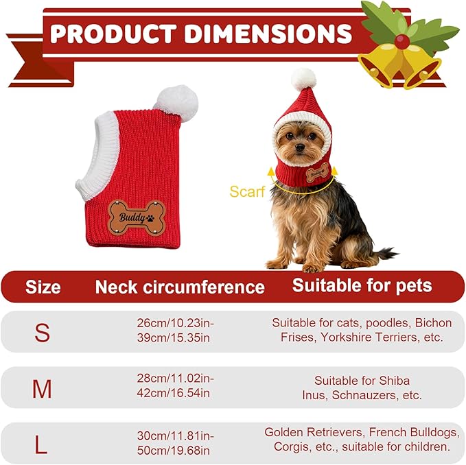Custom Dog Beanie with Leather Patch Name, Personalized Santa Hat for Dog, 2025 Christmas Hats for Dog & Cat, Pom Pom Winter Hat for Small Medium Large Dogs Cats