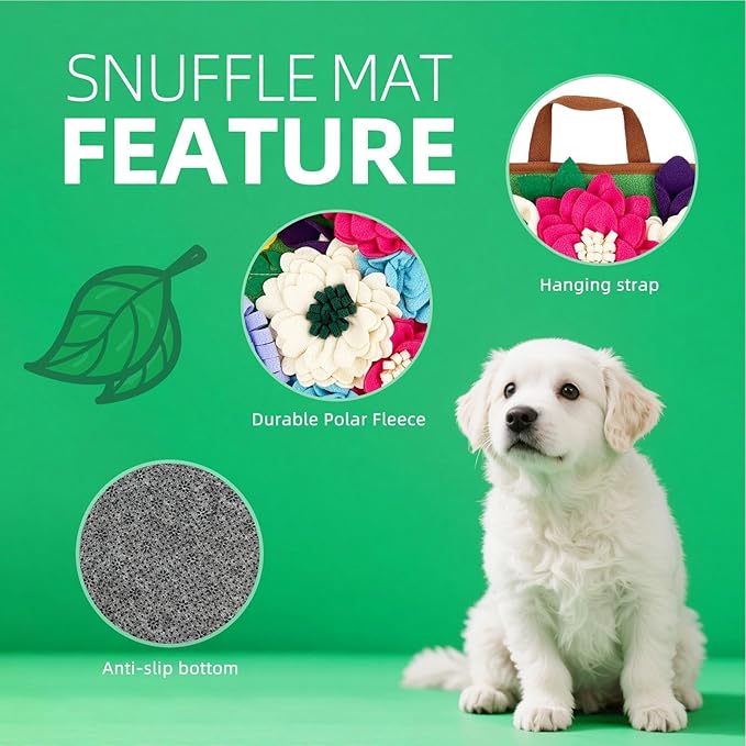 Snuffle Mat for Dogs - Folding Foraging Dispenser Base, Puppy Snuffle Mat, Soft Fabric Material, Interactive Nose Work Toy, for Training Feeding Licking Sniffing Digging Exercise Indoor Enrichment