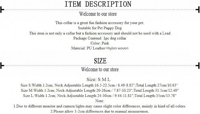 Pet Collar Hot Bling Rhinestone PU Leather Complex Nylon Crystal Diamond Studded Puppy Pet Dog Collar Size S M L Pink Supplies 2 Pink 1.2 x 27cm
