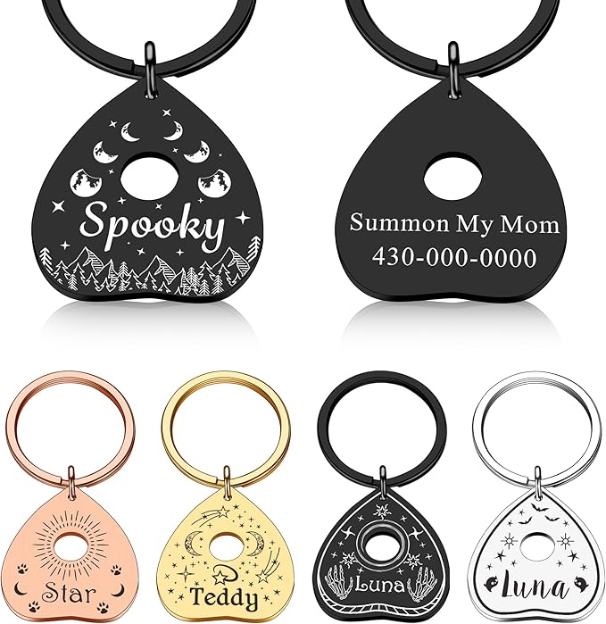 Personalized Christmas Dog Collar Tag – Goth Ghost Bat Pet ID Tags for Dogs & Cats, Christmas Accessories for Pet, Xmas Stocking Stuffers,Cute Winter Gifts for Pets (Planchette-Shaped ID Tag)