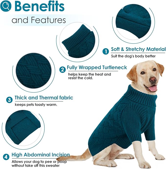 AOFITEE XXL Dog Sweater, Dog Sweaters for Large Dogs, Dogs Halloween Sweater, Turtleneck Large Pet Sweaters for Female Male, Solid Winter Sweatshirt for Golden Retriever, Labrador, Doberman, XXL