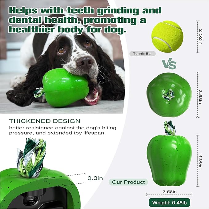 Large Size Green Apple Squeaky Dog Toy for Medium/Large Dogs Breed Aggressive Chewers Durable Bouncy Squeak Ball Christmas & New Year Gift