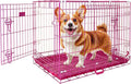 HOMEY PET 36 Inch Dog Crate, Cute Pink Dog Cage Collapsible Medium Dog Kennel Indoor, Nano-Coated Metal Wire Dog Crate with Removable Floor Grid Tray, Double Doors Dual Locks, Portable Handle