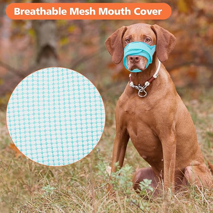 Coppthinktu Soft Dog Muzzle, Breathable Mesh Muzzle for Small Medium Large Sized Dog Mouth Cover, Adjustable Muzzles to Prevent Biting Barking Dogs Mouth Cover Allows Drinking (Light Blue L)