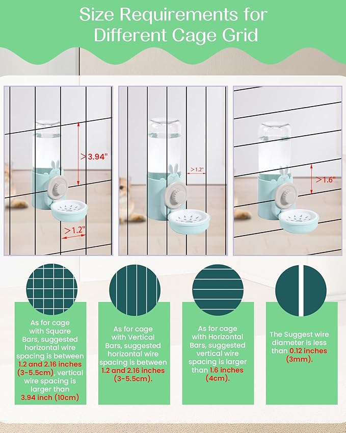 Hanging Automatic Pet Water Dispenser, Auto Siphon Rabbit Ferret Bunny Hedgehog Waterer Dispenser, Cat Dog Water Bowl for Cage Hanging (Light Blue)