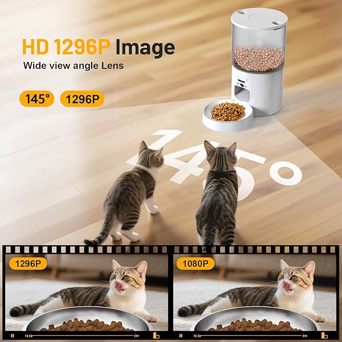 4L Smart Automatic Pet Feeder with Camera for Cat and Dog, Night Vision, 5G and 2.4G Wi-Fi, Up to 10 Meals Per Day, Automated Pet Food Feeding Solution for Busy Pet Owners