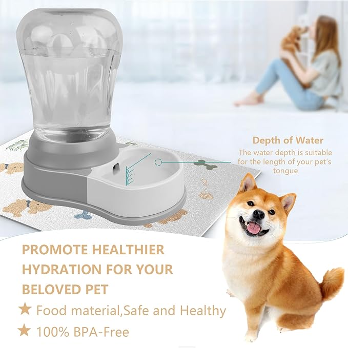 1.6 Gallon Automatic Dog Water Dispenser, Premium Large Capacity Gravity Pet Water Bowl with Non-Slip Mat for Multiple Pets, BPA-Free Cat Water Feeder for Large Dogs, Refill Less Often, Grey
