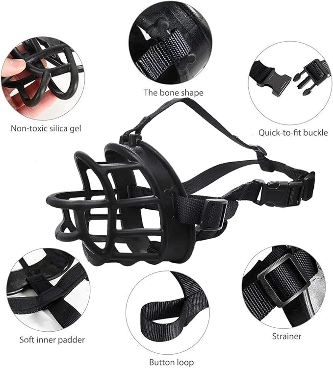LUCKYPAW Basket Muzzle for Large Medium Small Sized Dogs, Soft Pitbull Muzzle for Rottweiler Bully to Prevent Biting Chewing, Allows to Drink Full Pant, Breathable & Adjustable