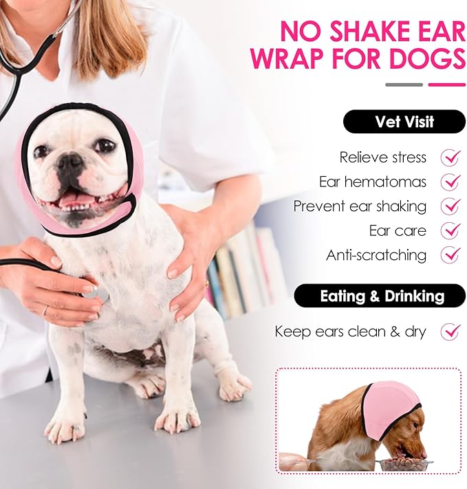 KOESON Dog Calming Hoodie - No Shake Ear Wraps for Dogs, Anxiety Relief & Noise Protection, Water Resistant Pet Ear Cover Muffs for Firework, Grooming, Thunderstorms, Swimming, Bathing, Light Pink M
