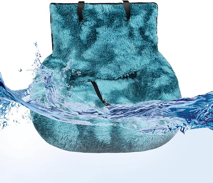 Dog Car Seat Bed, Fluffy Pet Travel Seat, Removable Washable Cushion, Non-Slip Bottom, Protects Car from Dirt/Scratches, Suitable for Small, Medium Dogs/Cats & All Vehicles (Cyan)