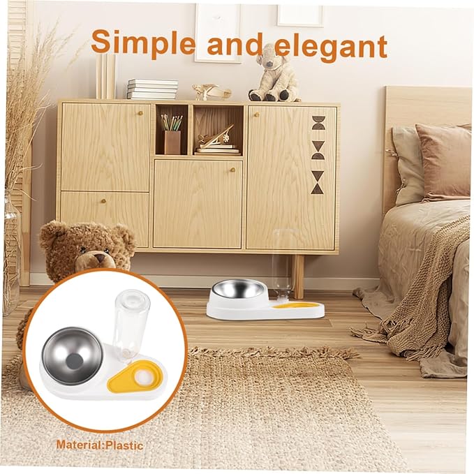 Automatic Pet Feeder and Water Dispenser Bowl for Small Dogs and Cats, Anti-Spill Food and Puppy Water Bowl, White Plastic Pet Feeding Station for Home Use