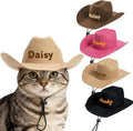 Personalized Cat Cowboy Hats with Name, Custom Cowboy Hat for Cat, Holiday Party Cowboys Costume for Cats, Pet Tiny Cowboy Cap Gifts for Pet Lovers