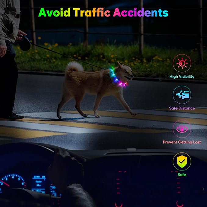 BSEEN Light Up Dog Collar - Silicone LED Dog Collar, Cuttable Lighted Puppy Collar, Glowing Dog Walking Lights for Small Medium Large Collars (Mix Color)