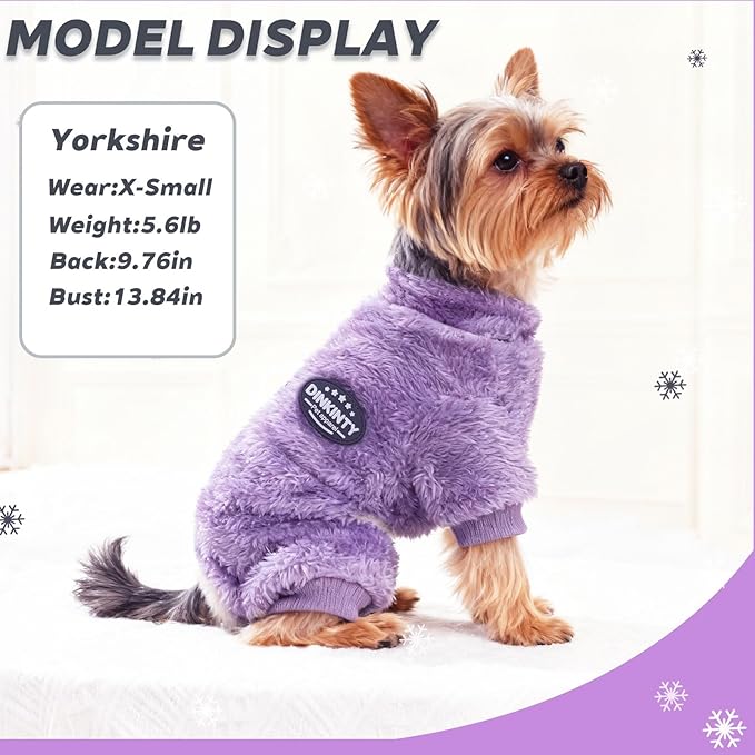 Dog Sweater Winter Warm Dog Pajamas for Small Dogs Fleece Thermal Soft Puppy Pjs Coat Stretchy Jumpsuit Doggie Pet Clothes Outfits Cat Apparel (Purple, X-Small)