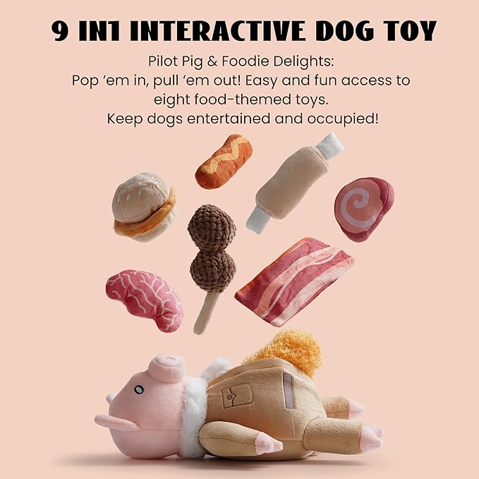 Nocciola Stuffed Pig Dog Toys: Hide and Seek Funny Squeaky Crinkle Plush Dog Chew Toys for Small Medium Breed, Cognitive Training Pet Enrichment Gifts Supplies