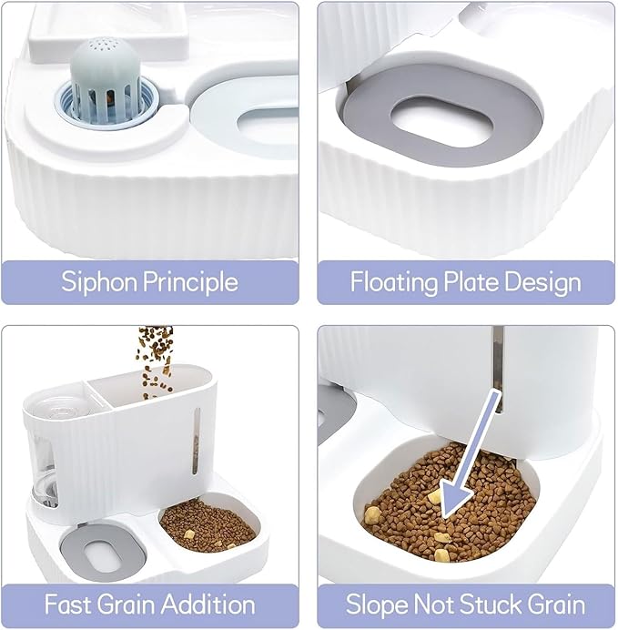 Pet Feeder Automatic 2-in-1 Pet Feeder Fully Enclosed Drinking and Feeding Machine Three Colors Optional Suitable Compatible with Cats and Dogs Pets Supplies(Grey)