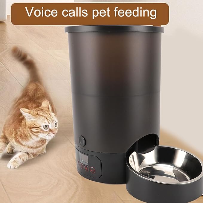 HEEPDD 3L Automatic Cat Feeder, Large Capacity Pet Food Dispenser Timed Dog Feeders with Stainless Steel Bowl Dual Power Supply for Pets Cats Dogs (Black Single Bowl)