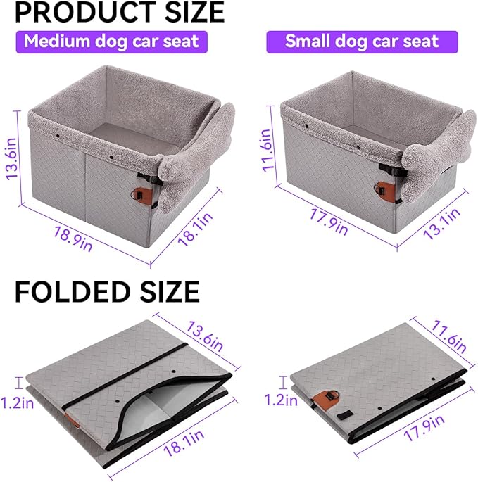 Dog Car Seats for Small Medium Dogs,PU Leather Car Seat Boosters,Foldable Puppy Cat Carseats (Grey, Small Dog)