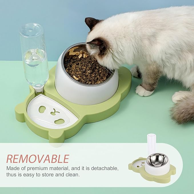 jojofuny Pet Water Feeder and Cat Food Bowl, Multi-Function Stainless Steel Dog Bowl with Neck Protection, Automatic Water Dispenser for Cats and Dogs, Fresh Green, Suitable for Home