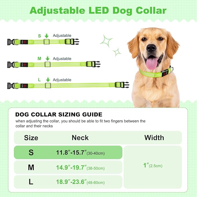 Illumifun LED Dog Collar, USB Rechargeable Light Up Collars, Adjustable Lighted Glow Dark Collar Light for Your Small Dogs Night Walking (Green, Small)