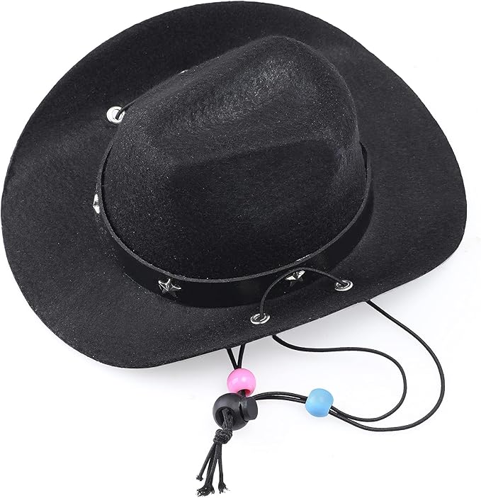 Yewong Pet Cowboy Costume Accessories - Dog Cat Pet Size Cowboy Hat and Bandana Scarf West Accessories for Puppy Kitten Party Festival and Daily Wearing Set of (Black Hat+White Bandana)