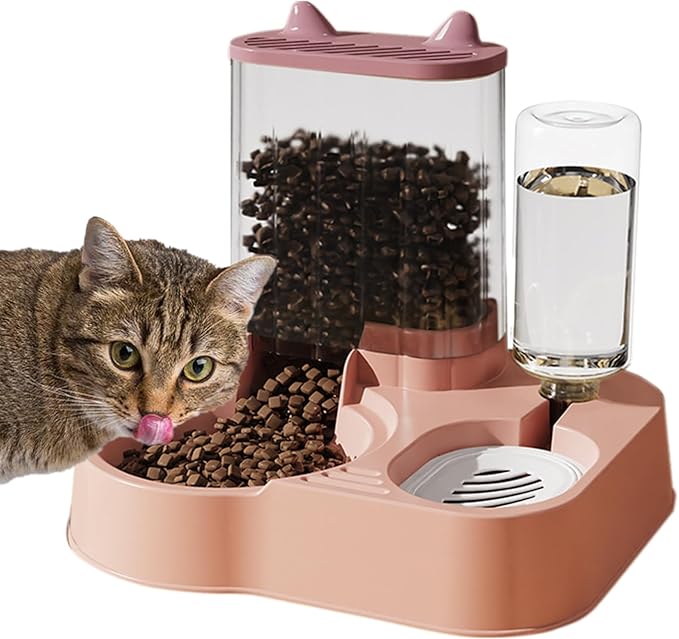 Automatic Cat Feeder, 12.4x11.02x10.63in Anti-Tip Pet Feeder Cat Food Container, Food Dispenser with 2 Bowl Splitter, 2.5kg Food & 1.3L Water Automatic Cat Feeder and Water Dispenser for Dogs Cats